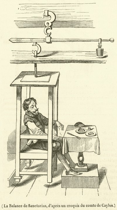 La Balance de Sanctorius (incisione) da French School
