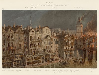 La Cité, tra il Pont Notre-Dame e il Pont au Change, 1621 da French School