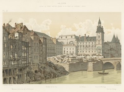La Cité, tra il Pont Notre-Dame e il Pont au Change, 1800 da French School