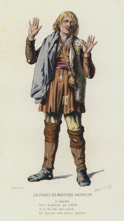 La Farsa di Maestro Pathelin (incisione colorata) da French School