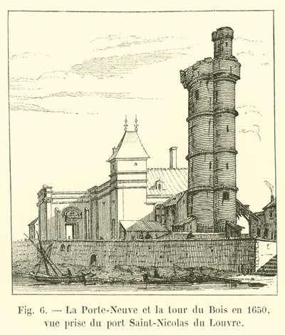 La Porta Nuova e la torre del Bois nel 1650, vista dal porto Saint-Nicolas del Louvre da French School