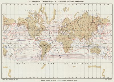 La pressione atmosferica sulla superficie del globo terrestre (litografia a colori) da French School