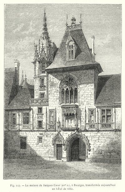La casa di Jacques Coeur, XV secolo, a Bourges, trasformata oggi in municipio (incisione) da French School