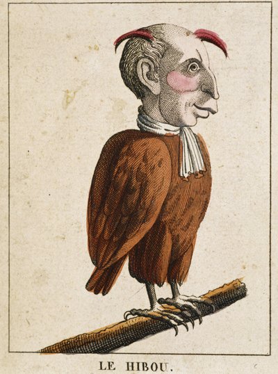Il gufo in caricatura, studio del carattere “carattere volatile” sd. XIX secolo, immaginario popolare. da French School