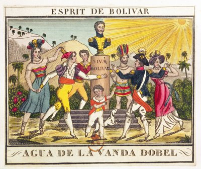 Etichetta per Acqua di Lavanda evocante lo spirito di Bolivar, c.1830 da French School