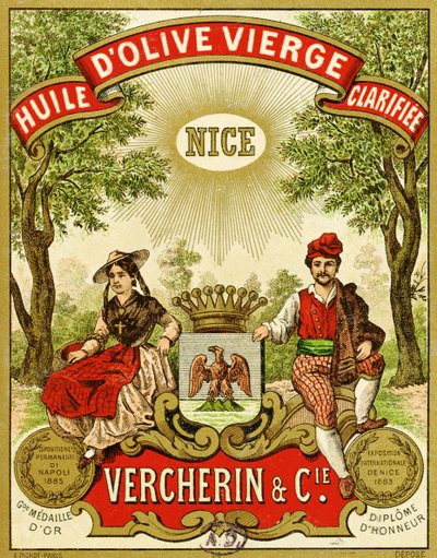 Etichetta per Olio Extra Vergine di Oliva Vercherin, c.1885-90 da French School
