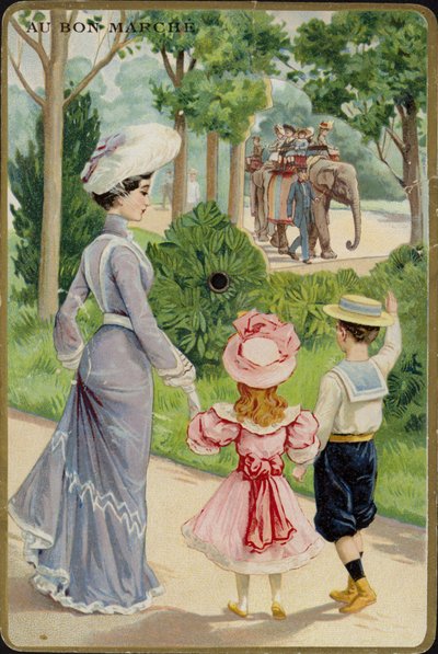 Signora e bambini che salutano un giro in elefante da French School