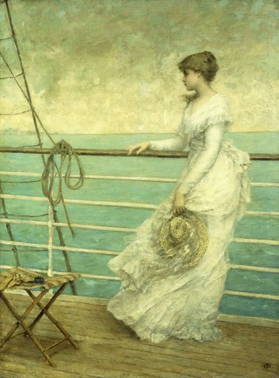 Signora sul ponte di una nave da French School