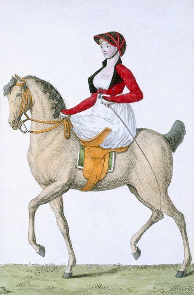 Signora a cavallo, da Costumes Parisien, pubblicato in Journal des Dames et des Modes, 1798 da French School