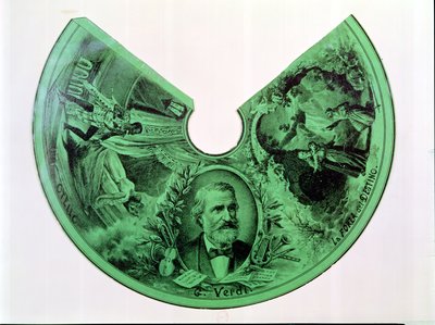 Paralume decorato con un ritratto di Giuseppe Verdi (1813-1901) e scene da Otello e La forza del destino (incisione su carta) da French School