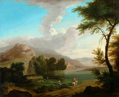 Paesaggio con figure vicino a un lago da French School
