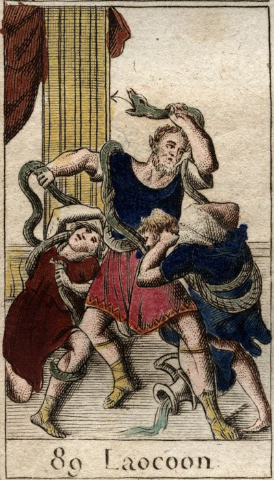 Laocoonte Minerva che sostiene i Greci invia i serpenti marini ad attaccare Laocoonte che avverte gli abitanti di Troia contro il cavallo. I serpenti si gettarono sui suoi due figli e li uccisero, poi attaccarono Laocoonte. Da 