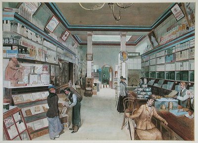 Grande negozio di alimentari in Inghilterra, c. 1900 da French School