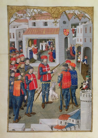Lat 6067 fol.33v I Cavalieri di San Giovanni di Gerusalemme si preparano a difendere Rodi, da Una storia dell