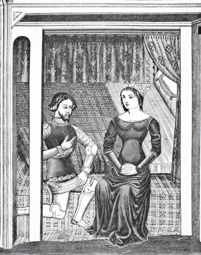 Lancillotto e Ginevra, da una miniatura di un manoscritto del XIV secolo, da Scienza e Letteratura nel Medioevo di Paul Lacroix, pub. Londra 1878 da French School