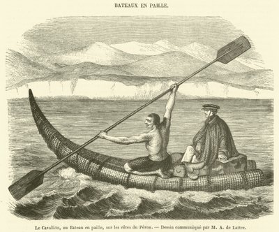 Il Cavallito, o barca di paglia, sulle coste del Perù da French School