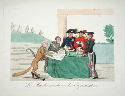 Le Marche conclu, ou la Capitulation, pub. 1814 da French School