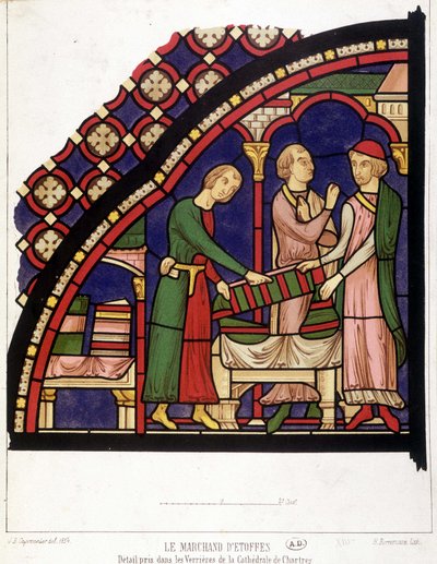 Il Mercante di tessuti, dettaglio tratto dalle finestre della cattedrale di Chartres (Fac simile di una vetrata del XIII secolo) da French School