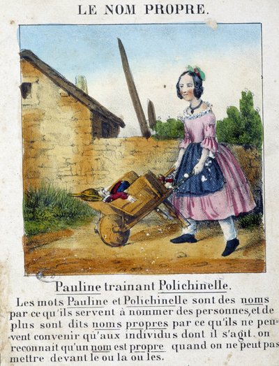 Le Nom Proper (una ragazza che porta i suoi giocattoli) - in "La grammaire en images" da French School