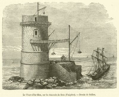 Il Faro di Ar-Men, sulla scogliera di Sein, Finistère da French School