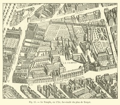 Il Tempio, nel 1734; fac-simile del piano di Turgot da French School