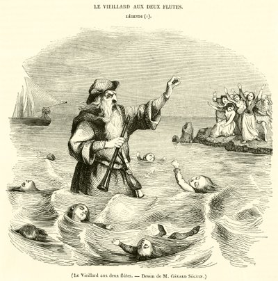 Il vecchio con due flauti (incisione) da French School