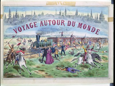 Le Voyage Autour du Monde, copertina di una scatola per un gioco basato su Il Giro del Mondo in 80 Giorni di Jules Verne (1828-1905) da French School