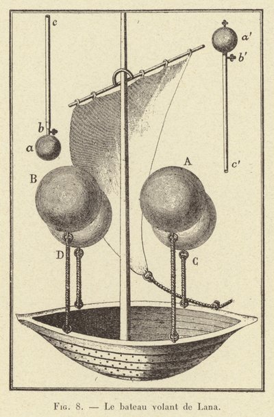 Il battello volante di Lana (incisione) da French School
