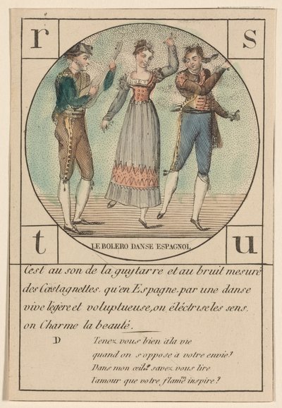"Le bolero, danza spagnola," da una serie di carte alfabetiche da French School