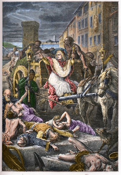 Il devoto vescovo di Marsiglia, Henri Francois Xavier de Belsunce Castelmoron, gesuita, durante la peste di Marsiglia nel 1720-1721 da French School