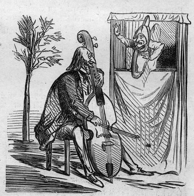 Il maestro Offenbach che monopolizza con la sua musica tutti i teatri di Parigi. Il compositore tedesco naturalizzato francese Jacques Offenbach (1819-1880) che suona il violoncello. Caricatura di Cham. Incisione in 