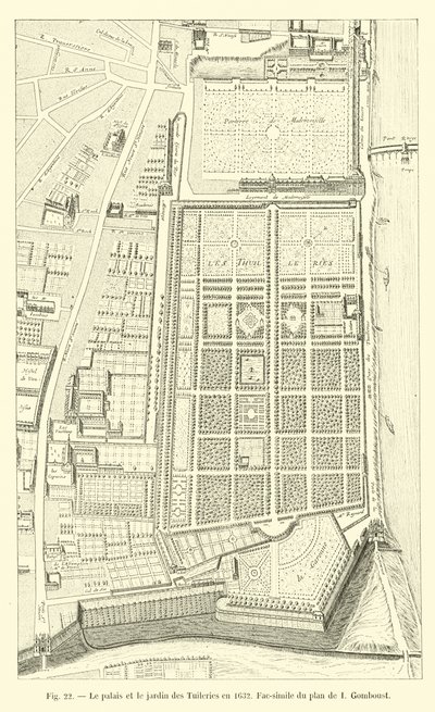 Il palazzo e il giardino delle Tuileries nel 1632, fac-simile del piano di I. Gomboust da French School