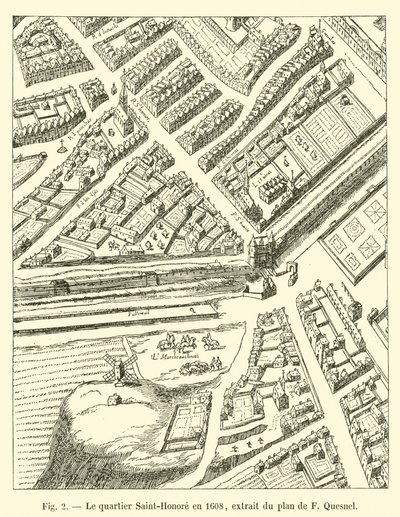 Il quartiere Saint-Honoré nel 1608, estratto dal piano di F Quesnel da French School