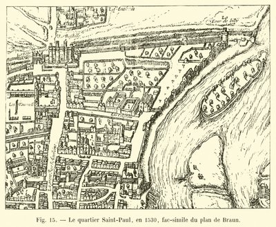 Il quartiere Saint-Paul, nel 1530, fac-simile del piano di Braun da French School