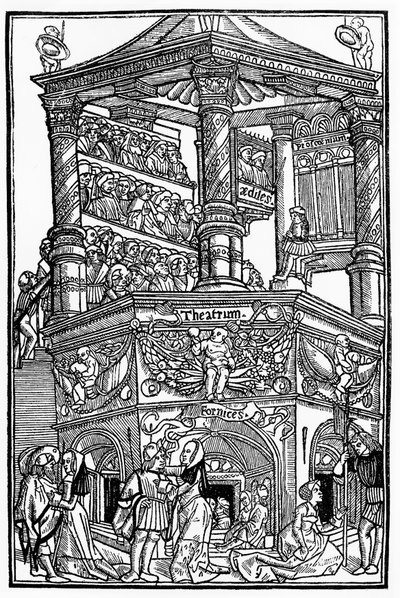 Il teatro nel Medioevo: vista su un teatro e il pubblico - di Terenzio di Jean Trechsel, ed. a Lione da French School
