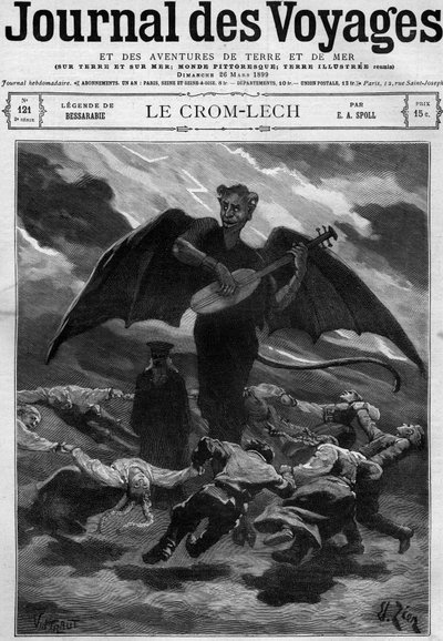Leggenda della Bessarabia (Europa orientale): Crom Lech (Crom-Lech). Satana, suonando la balalaika, trascina i ballerini in un girotondo senza fine. Incisione in 