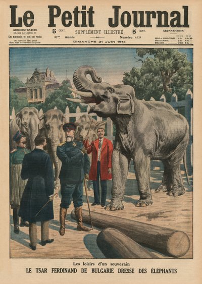 Tempo libero di un sovrano, Zar Ferdinando I di Bulgaria che doma elefanti, illustrazione di copertina da 