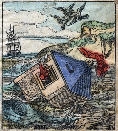 Lemuel Gulliver è nella sua casa nella terra dei giganti di Brobdingnag. Illustrazione per "I viaggi di Gulliver" di Jonathan Swift (1667-1745). Imaging Epinal fine XIX secolo da French School
