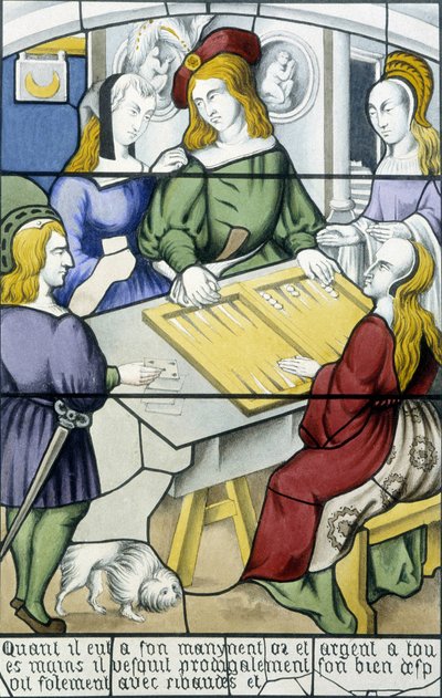 Il figlio prodigo: Il gioco del tric trac nel medioevo in "Histoire de la peinture sur verre" di Ferdinand de Lasteyrie, ed. Parigi 1853 da French School