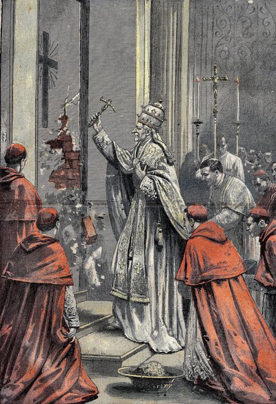 Leone XIII, nato Vincenzo Gioacchino Raffaele Luigi Pecci (1810-1903), 256° Papa della Chiesa Cattolica, con un martello d