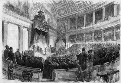 Leopoldo II (1835-1909), Re dei Belgi, giura davanti ai grandi corpi dello stato nel 1865 da French School