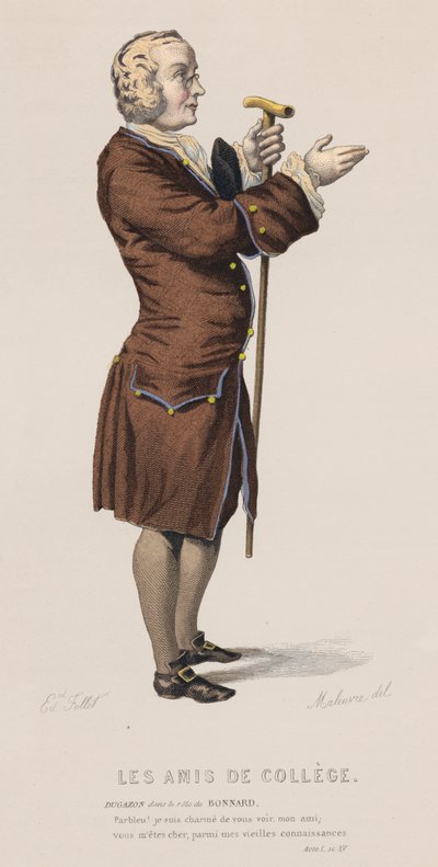 Gli Amici del Collegio, Atto I, Scena XV (incisione colorata) da French School