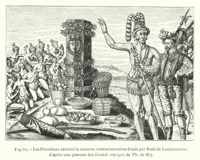 I Floridiani adorano la colonna commemorativa eretta da René de Laudonnière; secondo un