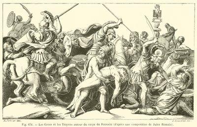 I Greci e i Troiani intorno al corpo di Patroclo da French School