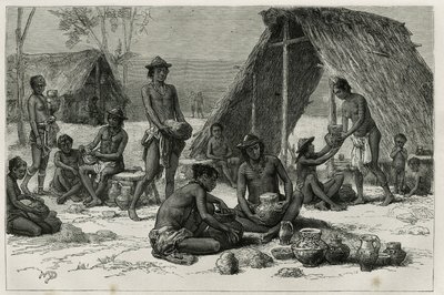 Gli indiani Galibis (o Kalinas) che fanno ceramiche, incisione di D.Maillart, per illustrare il viaggio di esplorazione nell