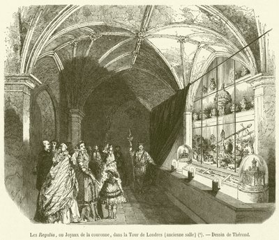 Le Regalia, o Gioielli della corona, nella Torre di Londra, sala antica (incisione) da French School