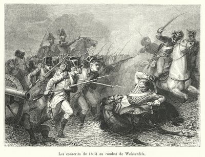 I coscritti del 1813 alla battaglia di Weissenfels (incisione) da French School