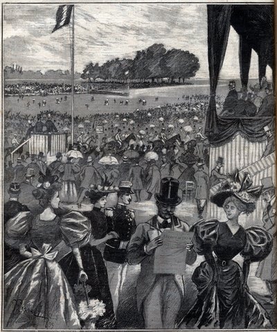 Le corse di Lione - dopo il gran premio - incisione in "Le Progres illustré" del 1895 da French School