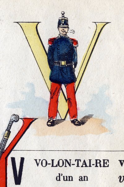 Lettera V come volontario. Alfabeto militare. Imagerie d