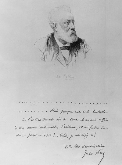 Lettera di Jules Verne con ritratto dello scrittore (1828-1905) da French School